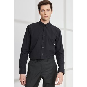 AC&Co / Altınyıldız Classics Men's Black Slim Fit Slim Fit Buttoned Collar 100% Cotton Shirt