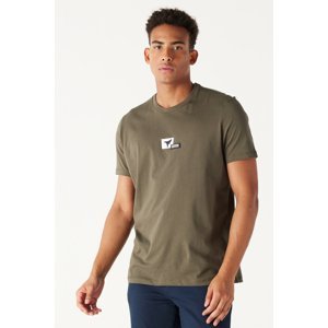 AC&Co / Altınyıldız Classics Men's Khaki Standard Fit Regular Fit Crew Neck 100% Cotton Logo T-Shirt