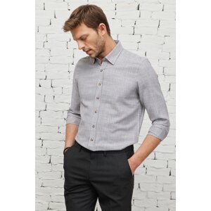 AC&Co / Altınyıldız Classics Men's Brown Slim Fit Slim Fit Shirt with Hidden Buttons Collar Linen-Looking 100% Cotton Flared Shirt.