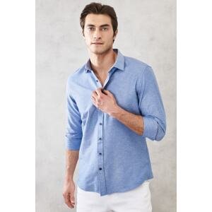 AC&Co / Altınyıldız Classics Men's Blue Slim Fit Slim Fit Classic Collar Oxford Casual Shirt