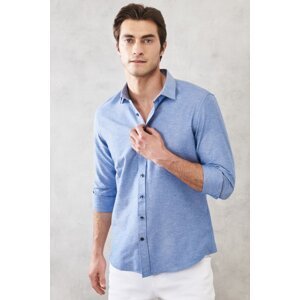 AC&Co / Altınyıldız Classics Men's Blue Slim Fit Slim Fit Classic Collar Oxford Casual Shirt