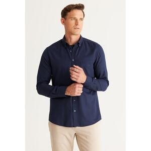 AC&Co / Altınyıldız Classics Men's Navy Blue Slim Fit Narrow Cut Button Collar Cotton Oxford Shirt