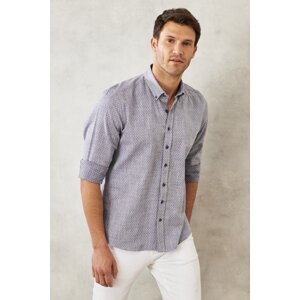 AC&Co / Altınyıldız Classics Men's Navy Blue Slim Fit Slim Fit 100% Cotton Dobby Buttoned Collar Casual Shirt.