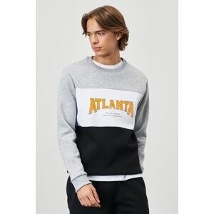 AC&Co / Altınyıldız Classics Men's G.melange-white-black Standard Fit Regular Fit Crew Neck Fleece Printed Sweatshirt