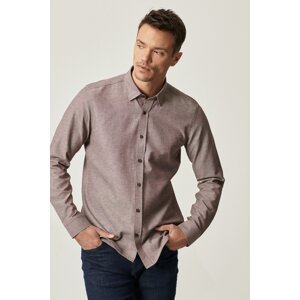 AC&Co / Altınyıldız Classics Men's Brown Slim Fit Slim Fit Buttoned Collar Long Sleeve Oxford Shirt