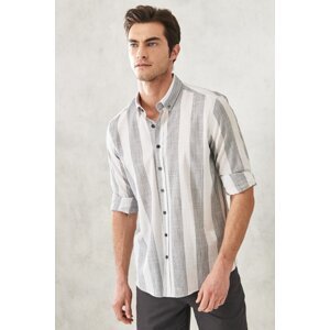AC&Co / Altınyıldız Classics Men's White-black Slim Fit Slim Fit Buttoned Collar 100% Cotton Shirt