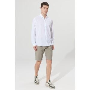 AC&Co / Altınyıldız Classics Men's White Comfort Fit Relaxed Cut Linen Buttoned Collar Casual Shirt