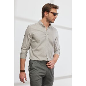 AC&Co / Altınyıldız Classics Men's Beige Slim Fit Slim Fit Buttoned Collar Cotton Dobby Linen Shirt