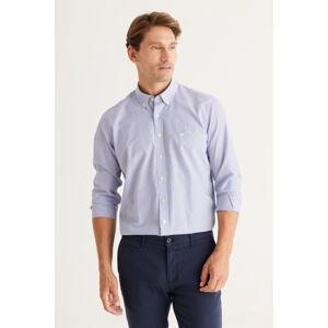 AC&Co / Altınyıldız Classics Men's Blue-White Slim Fit Slim Fit Buttoned Collar Cotton Striped Shirt