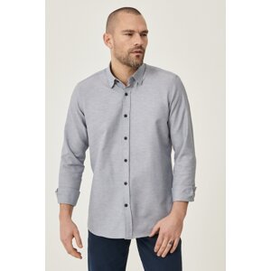 AC&Co / Altınyıldız Classics Men's Gray Slim Fit Slim Fit Cotton Hidden Button Collar Long Sleeve Oxford Shirt