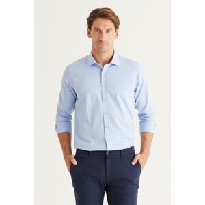 AC&Co / Altınyıldız Classics Men's Light Blue Slim Fit Slim Fit Classic Collar Cotton Dobby Shirt