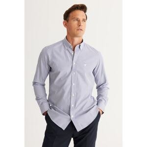 AC&Co / Altınyıldız Classics Men's Navy-White Slim Fit Slim Fit Buttoned Collar Cotton Striped Shirt