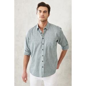 AC&Co / Altınyıldız Classics Men's Green Comfort Fit Relaxed Cut Buttoned Collar Flamed Casual Shirt