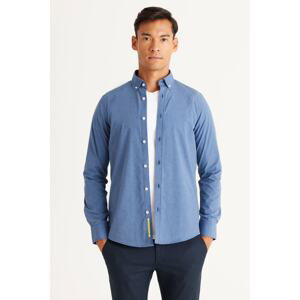 AC&Co / Altınyıldız Classics Men's Blue Slim Fit Slim Fit Hidden Button Collar Shirt