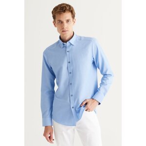 AC&Co / Altınyıldız Classics Men's Blue Slim Fit Slim Fit Cotton Hidden Button Collar Long Sleeve Oxford Shirt