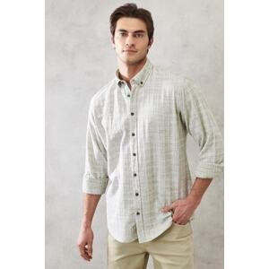 ALTINYILDIZ CLASSICS Men's Green Comfort Fit Relaxed Cut 100% Cotton Buttoned Collar Shirt