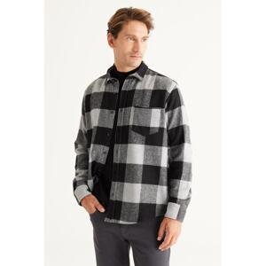ALTINYILDIZ CLASSICS Men's Grey-black Comfort Fit Relaxed Cut Buttoned Collar Checkered Flannel Shirt
