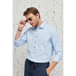 ALTINYILDIZ CLASSICS Men's Light Blue Comfort Fit Relaxed Fit Classic Collar Cotton Comfort Dobby Shirt