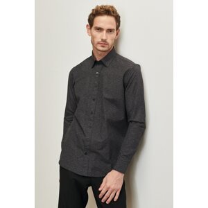 ALTINYILDIZ CLASSICS Men's Black Slim Fit Slim Fit Buttoned Collar Printed Shirt