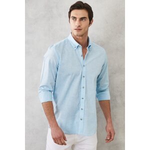 ALTINYILDIZ CLASSICS Men's Turquoise Slim Fit Slim Fit Buttoned Collar 100% Cotton Flamed Shirt