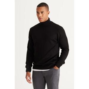 ALTINYILDIZ CLASSICS Men's Black Standard Fit Normal Cut Anti-Pilling Full Turtleneck Knitwear Sweater.