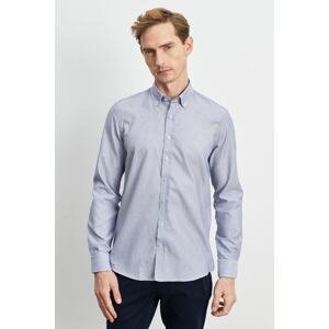 ALTINYILDIZ CLASSICS Men's Navy Blue-White Slim Fit Slim Fit 100% Cotton Dobby Buttoned Collar Casual Shirt