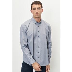 ALTINYILDIZ CLASSICS Men's White-Navy Blue Comfort Fit Relaxed Cut Buttoned Collar Dobby Shirt