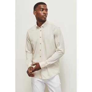 ALTINYILDIZ CLASSICS Men's Beige Slim Fit Slim Fit Oxford Buttoned Collar Pique Patterned Cotton Shirt