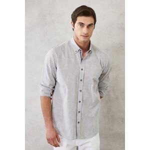 ALTINYILDIZ CLASSICS Men's Anthracite Slim Fit Slim Fit Buttoned Collar 100% Cotton Flamed Shirt
