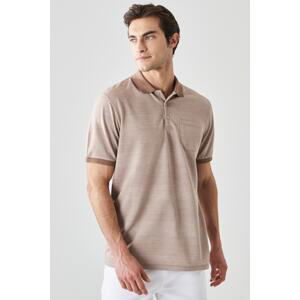 ALTINYILDIZ CLASSICS Men's Beige Comfort Fit Relaxed Fit Polo Neck Patterned Casual T-Shirt