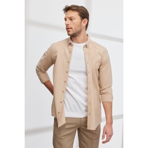 ALTINYILDIZ CLASSICS Men's Beige Slim Fit Slim Fit Buttoned Collar Cotton Shirt