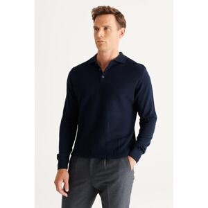 ALTINYILDIZ CLASSICS Men's Navy Blue Standard Fit Normal Cut Polo Neck Wool Knitwear Sweater