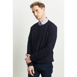 ALTINYILDIZ CLASSICS Men's Navy Blue Standard Fit Normal Cut Bicycle Collar Patterned Knitwear Sweater