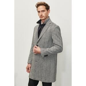 ALTINYILDIZ CLASSICS Men's Black-white Standard Fit Regular Cut Mono Collar Inner Knitted Woolen Cuff Coat with Vest
