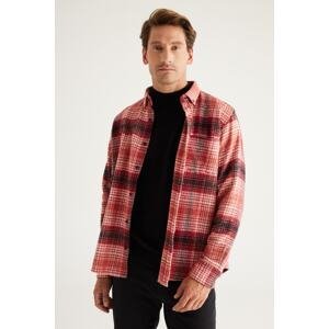 ALTINYILDIZ CLASSICS Men's Red-black Comfort Fit Relaxed Cut Buttoned Collar Checkered Flannel Shirt
