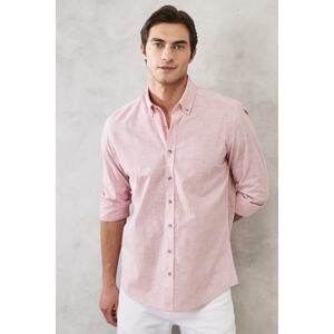 ALTINYILDIZ CLASSICS Men's Burgundy Slim Fit Slim Fit Buttoned Collar 100% Cotton Flamed Shirt