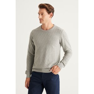 ALTINYILDIZ CLASSICS Men's Gray Melange Standard Fit Normal Cut Bicycle Neck Patterned Knitwear Sweater