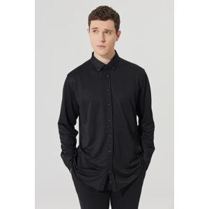 ALTINYILDIZ CLASSICS Men's Black Comfort Fit Relaxed Cut Buttoned Collar Cotton Shirt