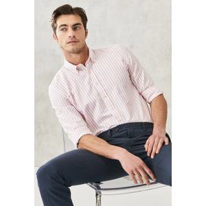 ALTINYILDIZ CLASSICS Men's White-pink Slim Fit Slim Fit Buttoned Collar Striped Shirt