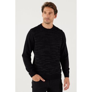 ALTINYILDIZ CLASSICS Men's Black-gray Melange Standard Fit Normal Cut Crew Neck Textured Patterned Knitwear Sweater.