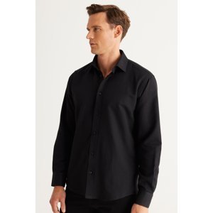 ALTINYILDIZ CLASSICS Men's Black Comfort Fit Relaxed Fit Classic Collar Dobby Shirt