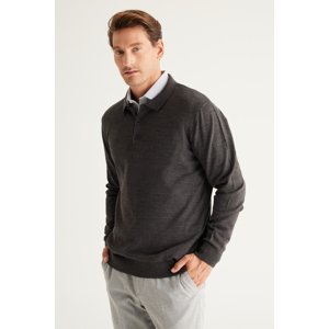ALTINYILDIZ CLASSICS Men's Anthracite-melange Anti Pilling Fabric Standard Fit Polo Neck Knitwear Sweater