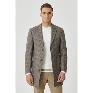 ALTINYILDIZ CLASSICS Men's Brown Standard Fit Mono Collar Cold Proof Special Fabric Woolen Plaid Stash Coat