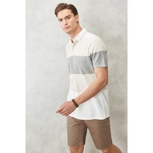 ALTINYILDIZ CLASSICS Men's White-green Slim Fit Narrow Cut Polo Neck Striped T-Shirt