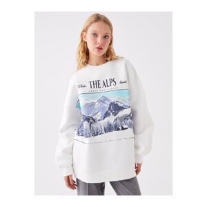 LC Waikiki Women's Crew Neck Printed Long Sleeve Oversize Sweatshirt