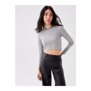 LC Waikiki Women's Crew Neck Straight Long Sleeve Crop