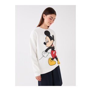 LC Waikiki Women's Crew Neck Mickey Mouse Printed Long Sleeve Oversize Sweatshirt