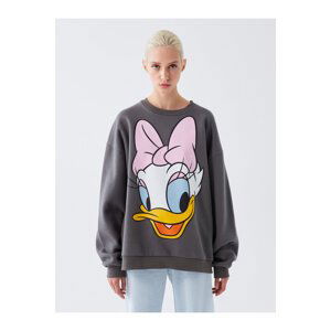 LC Waikiki Women's Crew Neck Daisy Duck Printed Long Sleeve Oversize Sweatshirt