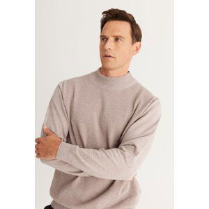 ALTINYILDIZ CLASSICS Men's Mink Standard Fit Normal Cut Half Turtleneck Cotton Knitwear Sweater.