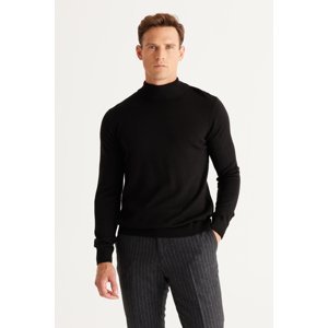 ALTINYILDIZ CLASSICS Men's Black Anti-Pilling Anti-pilling Standard Fit Half Turtleneck Knitwear Sweater